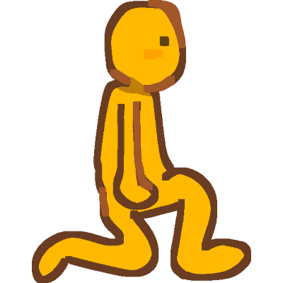 a yellow person kneeling.